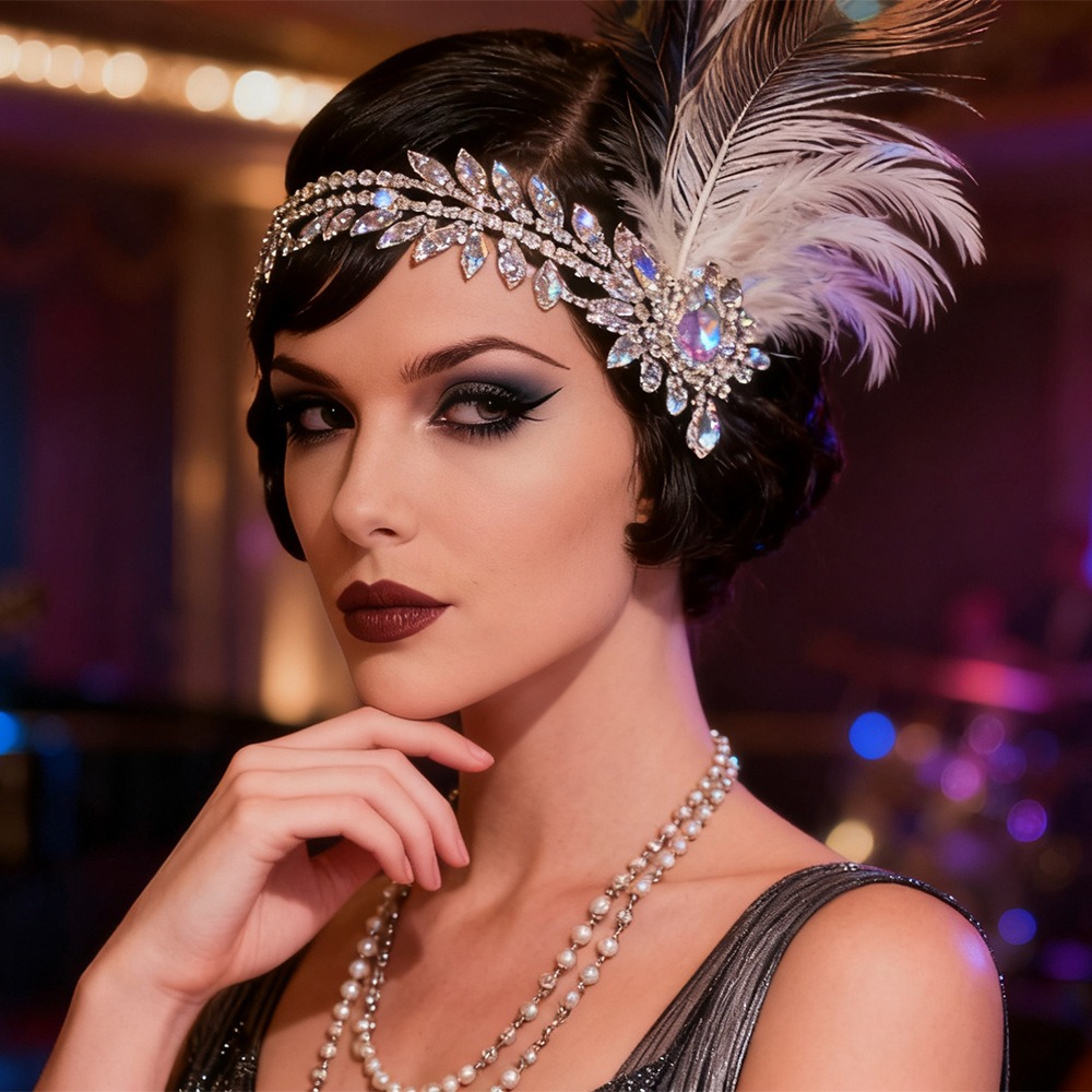 Women'S Accessories In The 1920S - ريترو خمر ريشة عقال الترتر كريستال