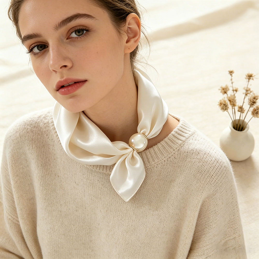 Women Accessories Brands - سلسلة وشاح حريرية مغناطيسية رفيعة بتصميم