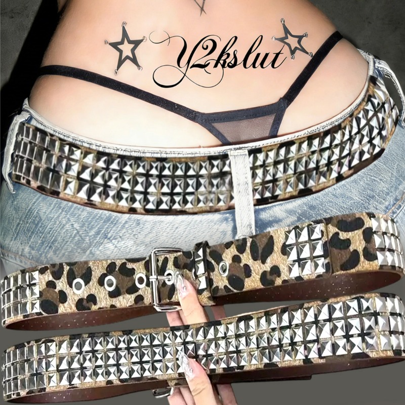 Women'S Jeans Accessories Chain - حزام Y2K بنمط الفهد مع مسامير