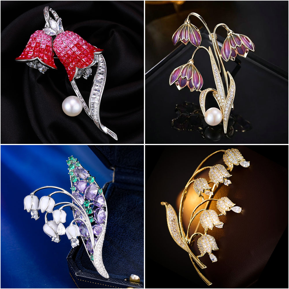 Women'S Clothing And Accessories - دبابيس زهرة زنبق الوادي اللؤلؤية الفاخرة،