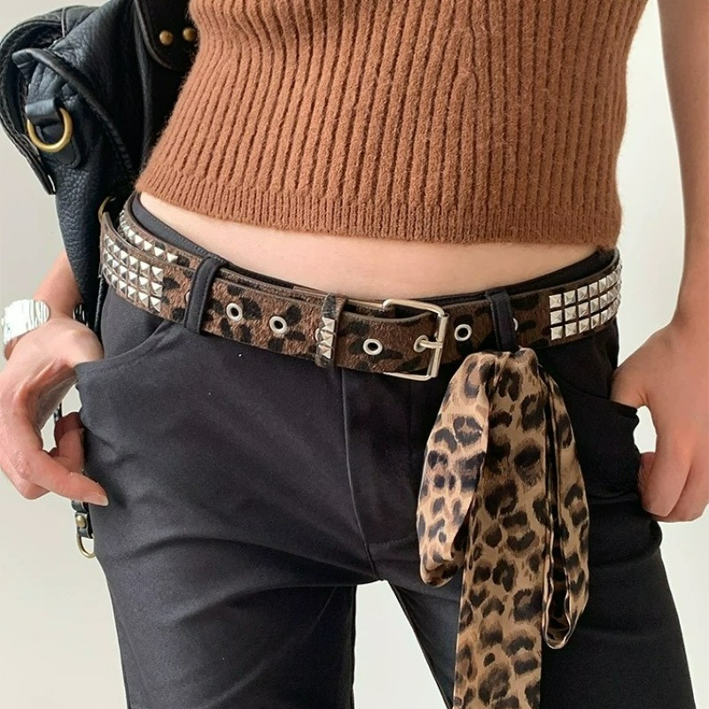 حزام Y2K بنمط الفهد مع مسامير  - مراجعة Women'S Jeans Accessories Chain وسعره