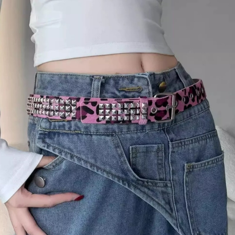 حزام Y2K بنمط الفهد مع مسامير  - مراجعة Women'S Jeans Accessories Chain وسعره